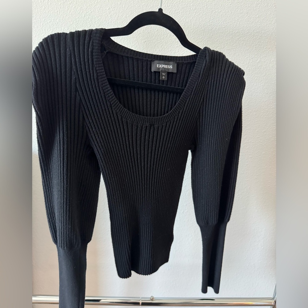 Express Black Ribbed Knit Top